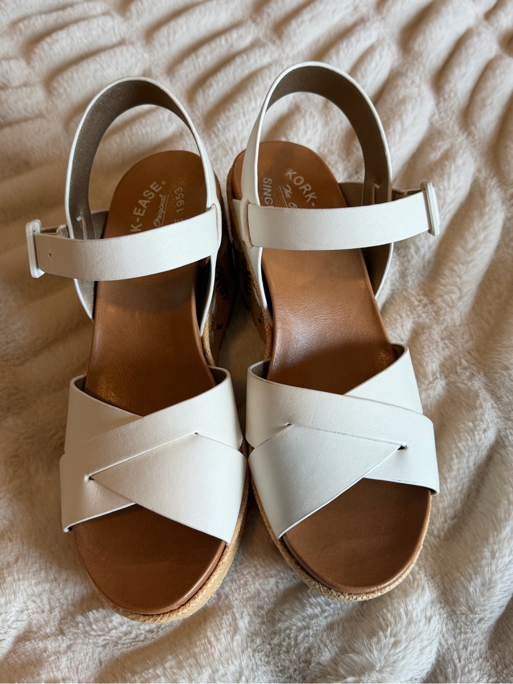 Kork-Ease White Leather Crisscross Ankle-Strap Wedges NEW SIZE 8 - Picture 6 of 11